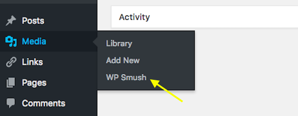 WordPress Menu - WP Smush menu entry.